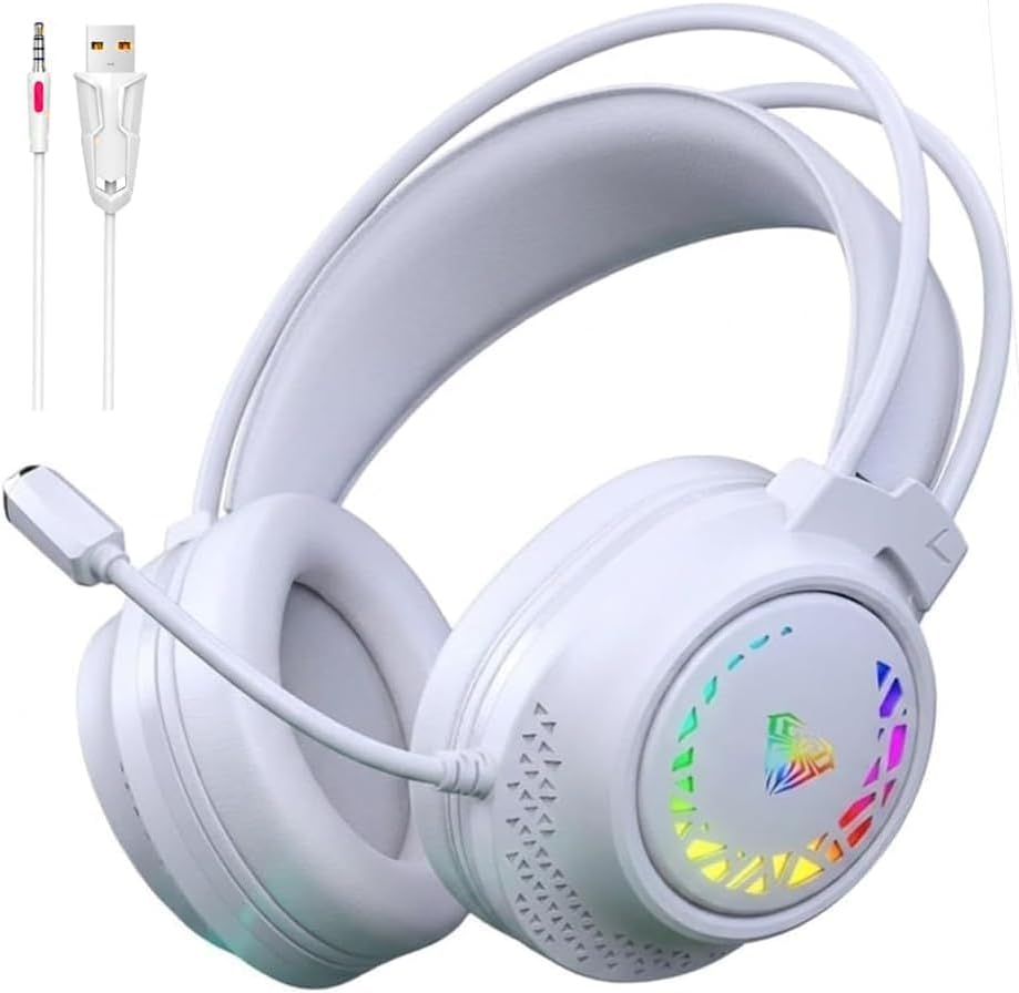 AULA S611 Gaming Headset — White with RGB, 50mm Drivers