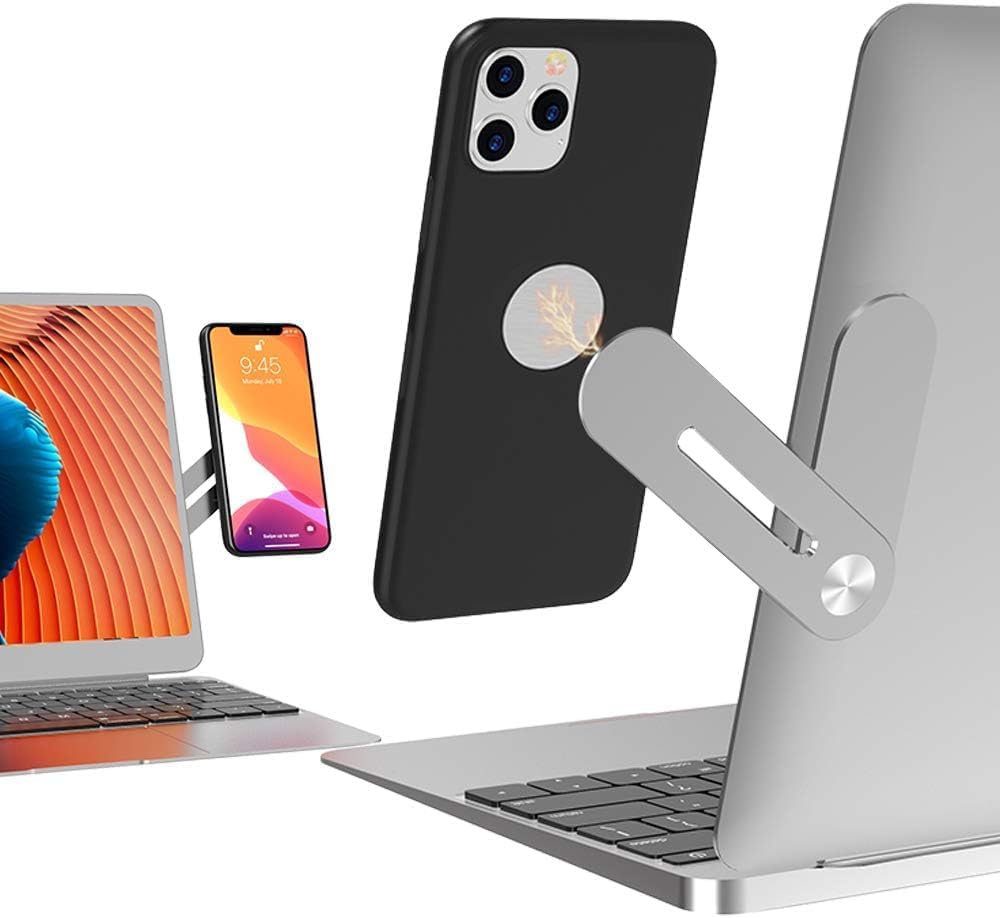 Laptop Phone Holder Slim Foldable Side Mount for Laptop & Monitor, Silver