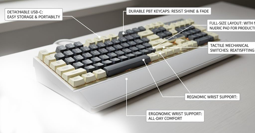 K6 Premium Gaming Keyboard — Full-Size USB, PBT Keycaps (Grey/Cream)