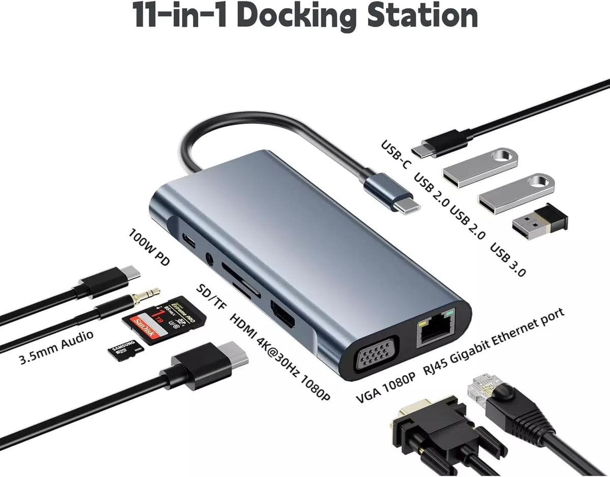 USB C HUB 11-in-1 USB-C Adapter with 4K HDMI & Ethernet