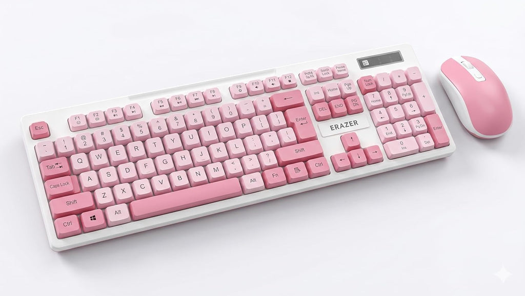 ERAZER KN300S Wireless Keyboard and Mouse Combo, 2.4G USB, Pink