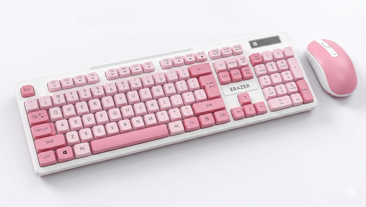 ERAZER KN300S Wireless Keyboard and Mouse Combo, 2.4G USB, Pink