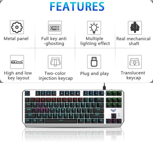 AULA F3087 87-Key Mechanical Gaming Keyboard — USB-C Blue Switch