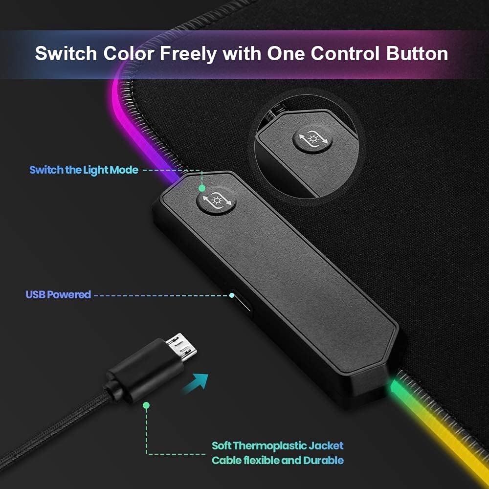 RGB Gaming Mouse Pad 90x40 cm — Rubber Speed Surface, LED Edge (Black)