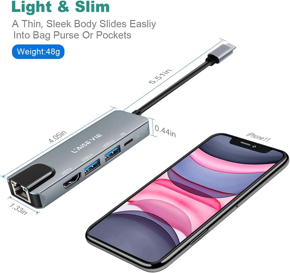 USB C HUB 11-in-1 USB-C Adapter with 4K HDMI & Ethernet