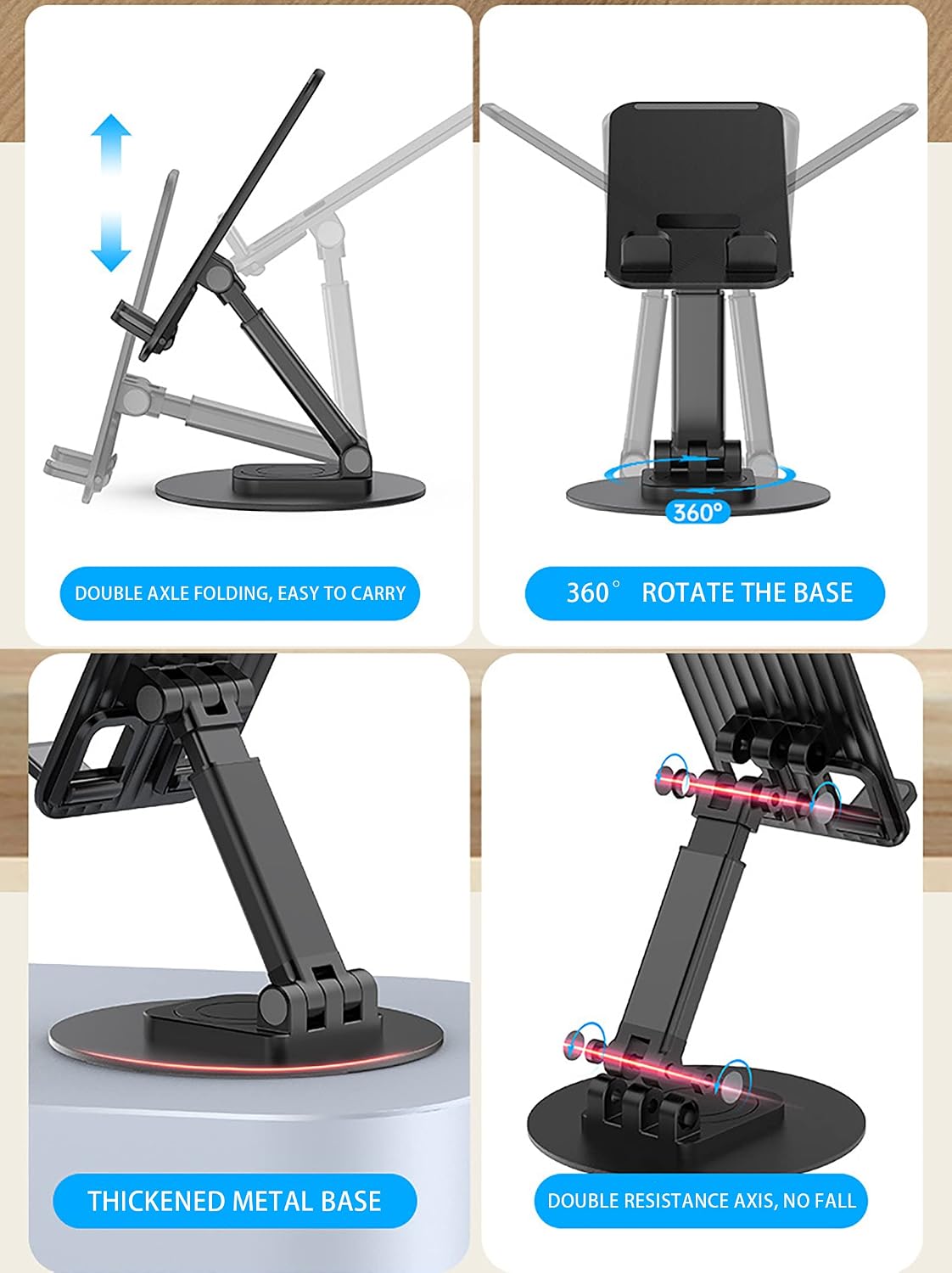 Youmeisha Portable 360° Rotatable Foldable Phone Stand - Black