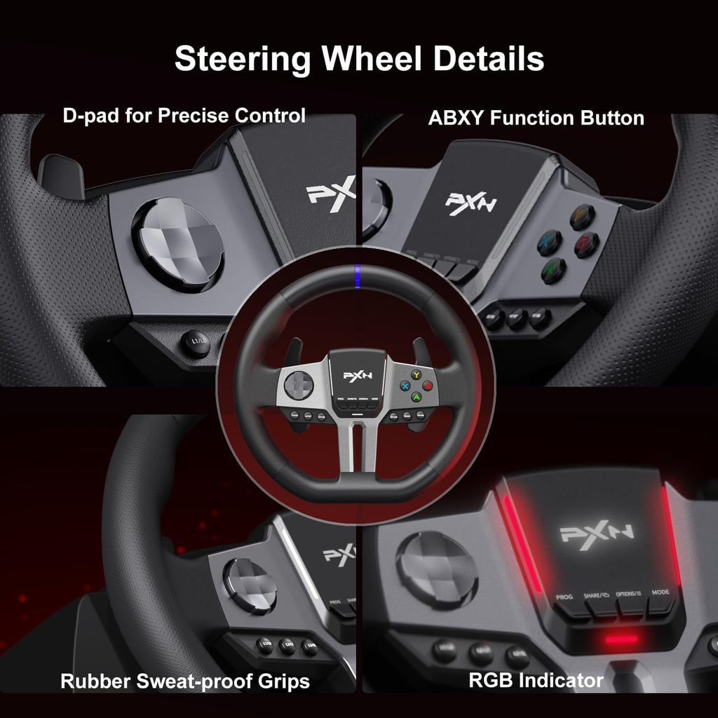 PXN V9 Gen2 Racing Wheel with 3 Pedals & H-Shifter, 270°/900° – PC, Xbox, PS4