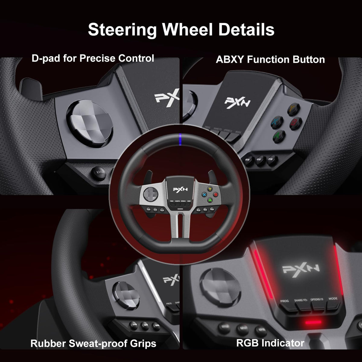 PXN V9 Gen2 Racing Wheel with 3 Pedals & H-Shifter, 270°/900° – PC, Xbox, PS4