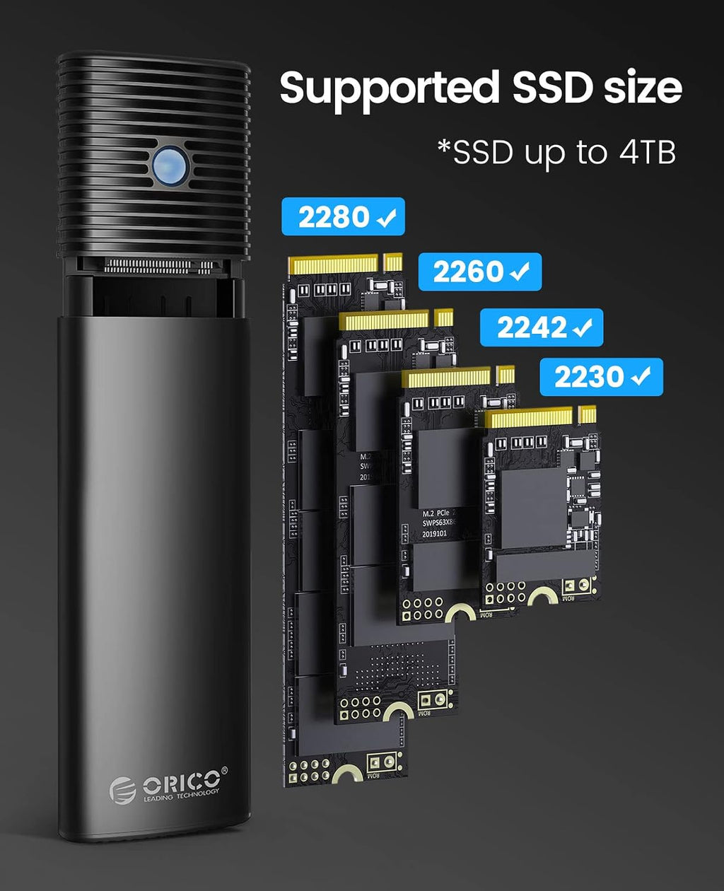ORICO M.2 NVMe & SATA Enclosure SSD-PWDM2G2A