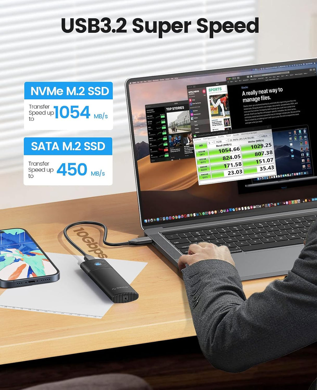 ORICO M.2 NVMe & SATA Enclosure SSD-PWDM2G2A