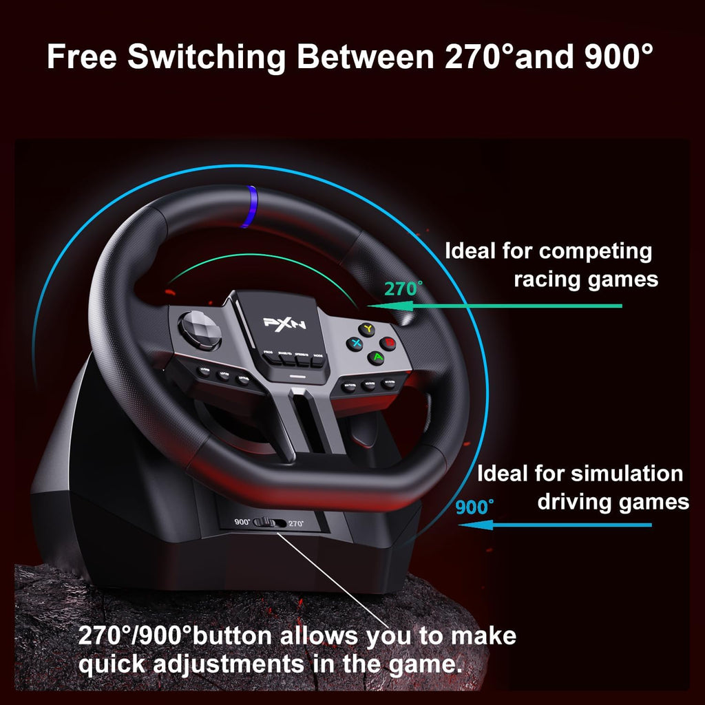 PXN V9 Gen2 Racing Wheel with 3 Pedals & H-Shifter, 270°/900° – PC, Xbox, PS4