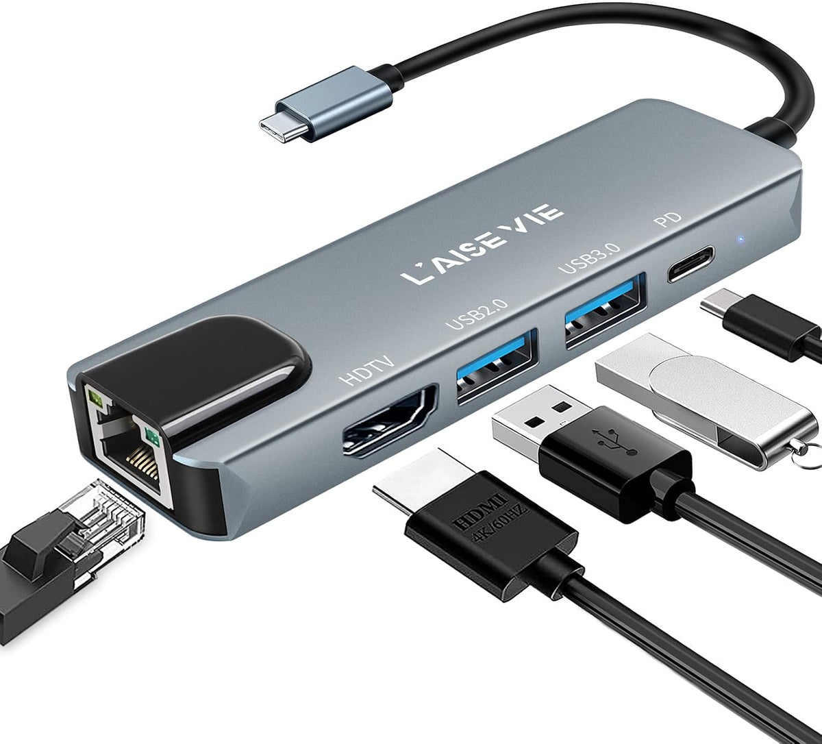5-in-1 USB-C Adapter with Ethernet, 4K HDMI & 100W PD