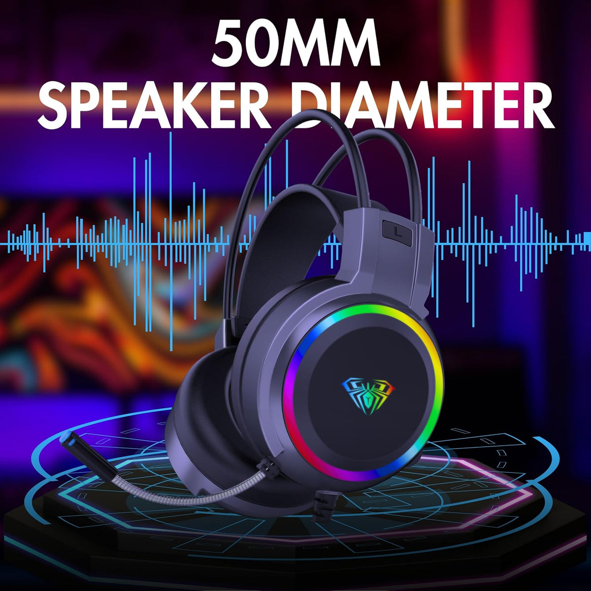 AULA S608 Wired Gaming Headset with RGB Lighting — Black