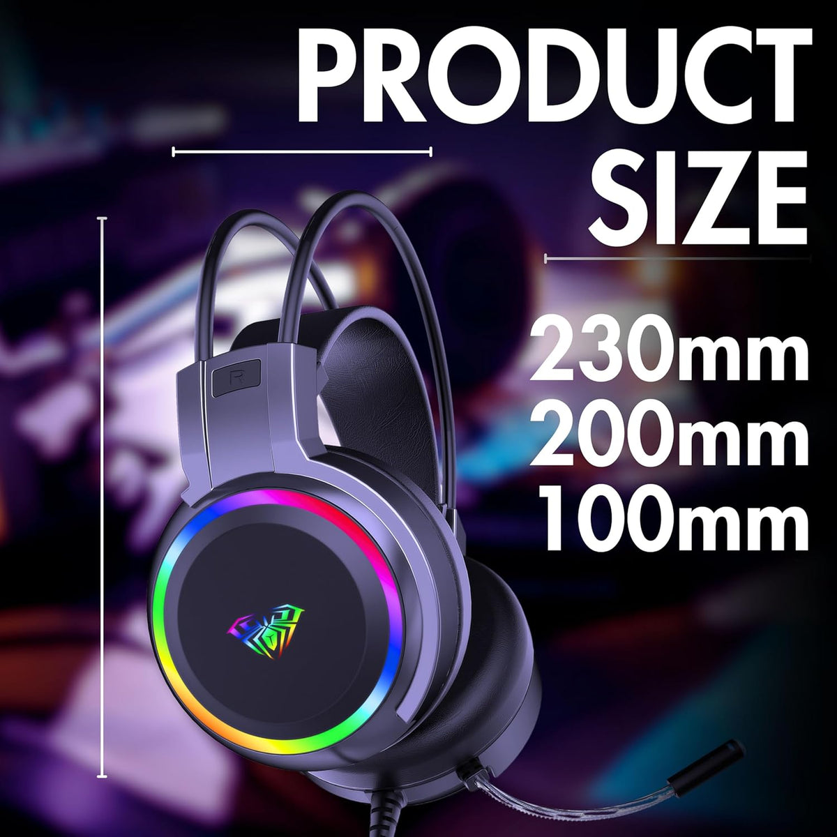 AULA S608 Wired Gaming Headset with RGB Lighting — Black