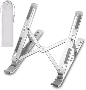 Adjustable laptop stand, portable aluminium laptop riser laptop holder for desk, foldable ventilated cooling computer support stand for apple macbook pro/air, hp, sony, dell, more 10-15.6''