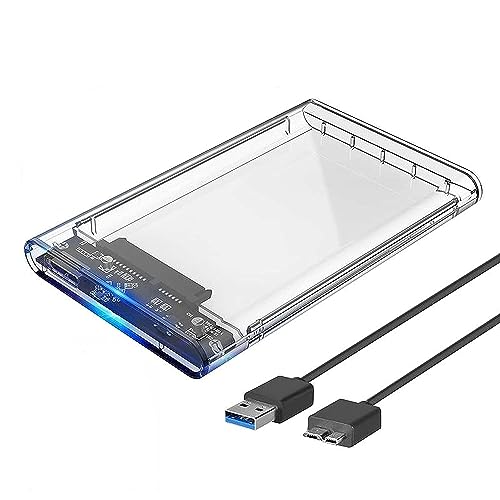 LUPO 2.5 Inch HDD Enclosure - Hard Disk Drive External Case Caddy - USB 3.0 SATA, for HDD, Solid State Drive SSD - Tool Free - CLEAR