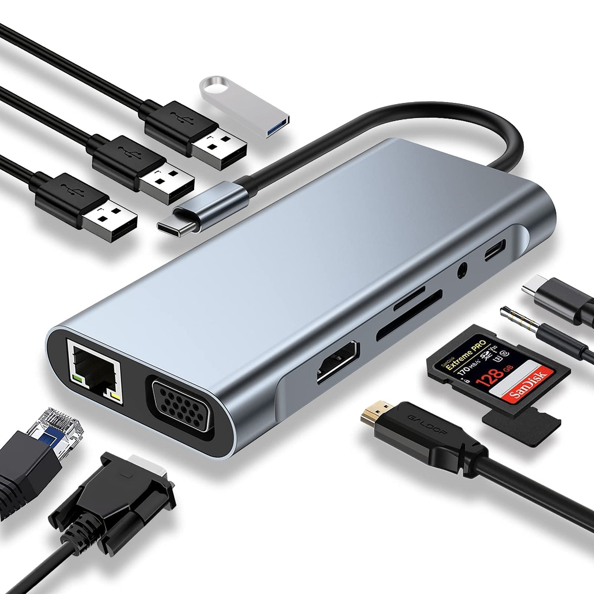 USB C HUB 11-in-1 USB-C Adapter with 4K HDMI & Ethernet